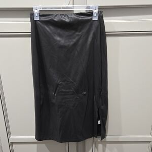 Black Faux Leather Women's Skirt With Built-in Shapewear